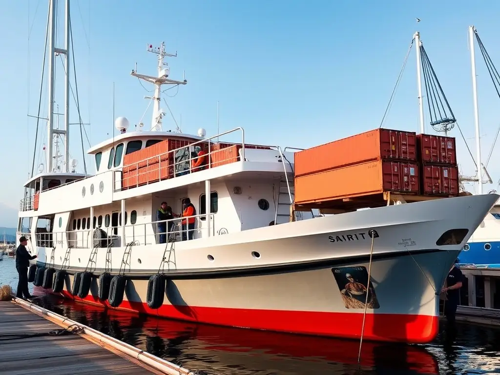 A specialized vessel being prepared for charter, showcasing the flexibility and customization available for different cargo types and destinations.