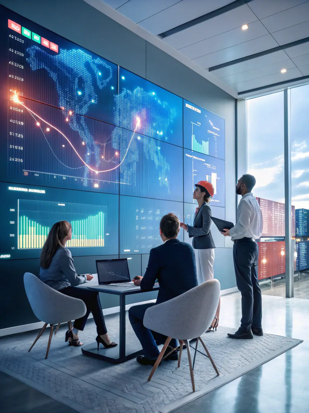 An image depicting a logistics team analyzing supply chain data on a computer, illustrating Oceania Shipping's supply chain management expertise.